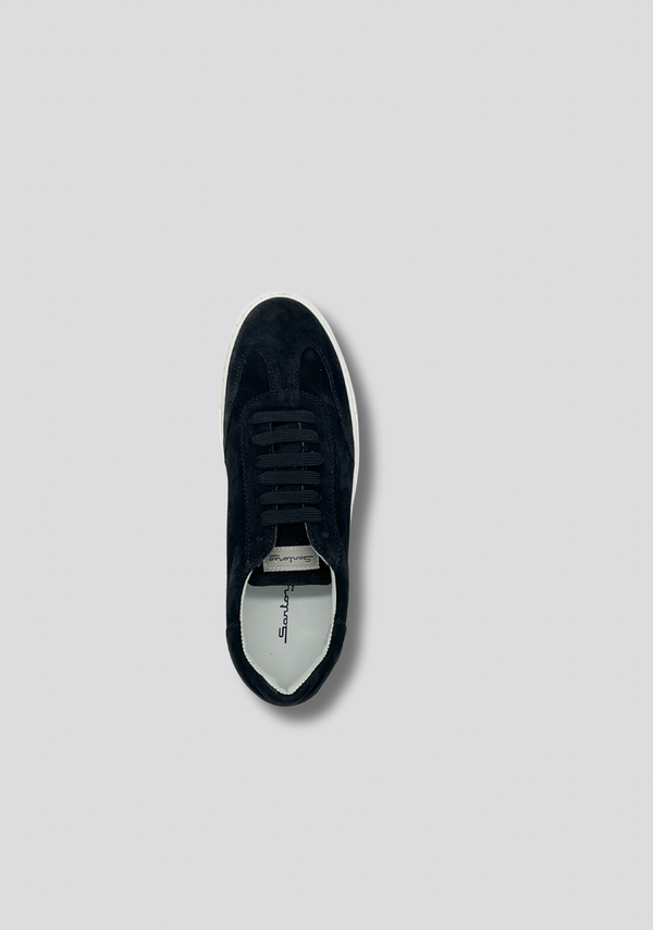 Sartorio Black Suede Leather Sneakers With Vintage Stripe Accent