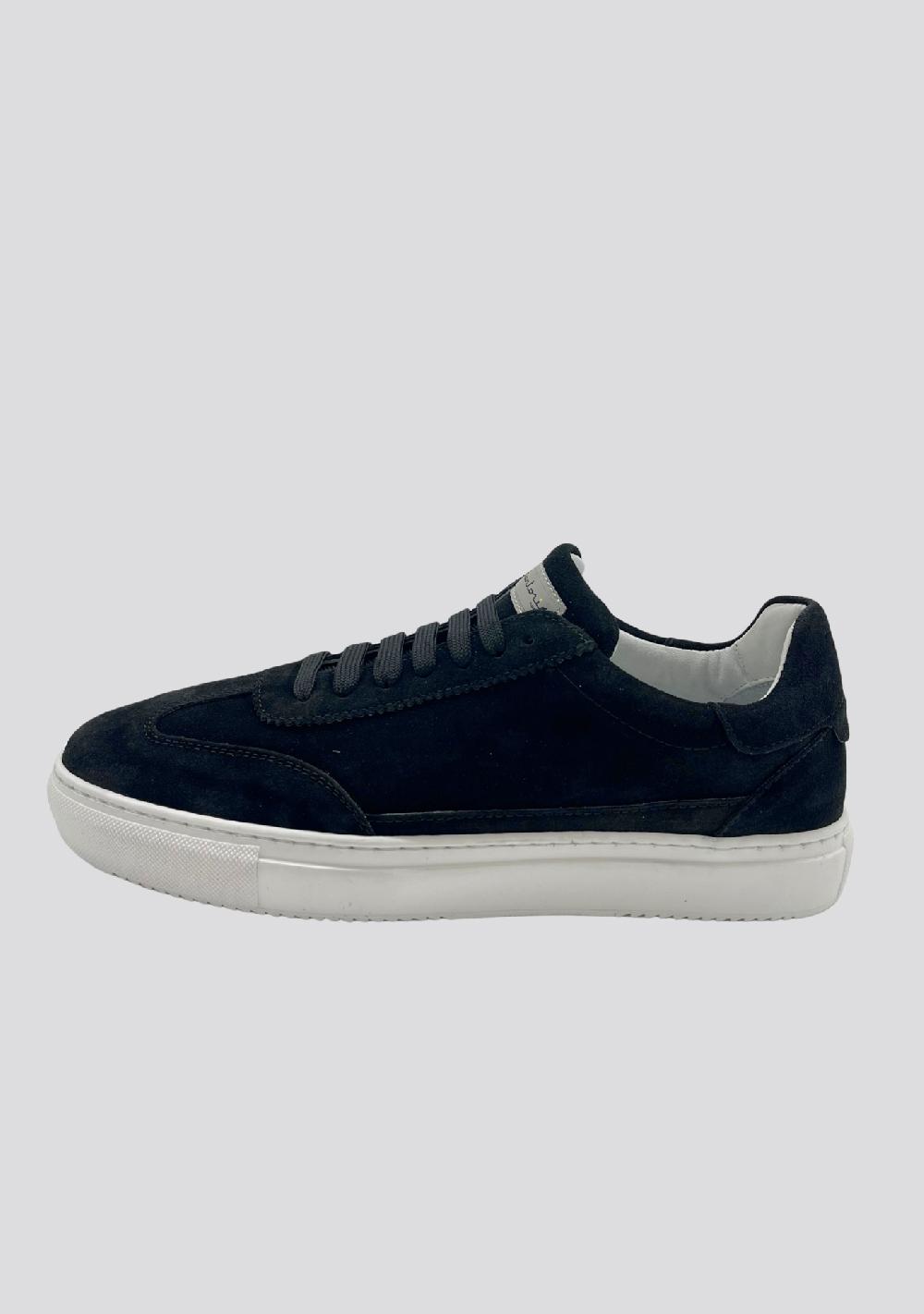 sartorio Black Suede Leather Sneakers with Vintage Stripe Accent