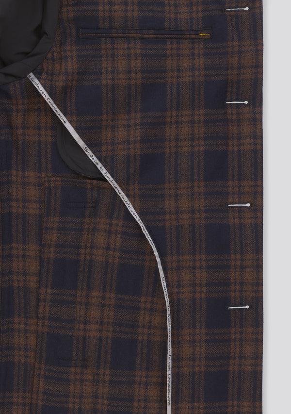 Sartorio Brown And Blue Check Wool And Cashmere Button Up Jacket
