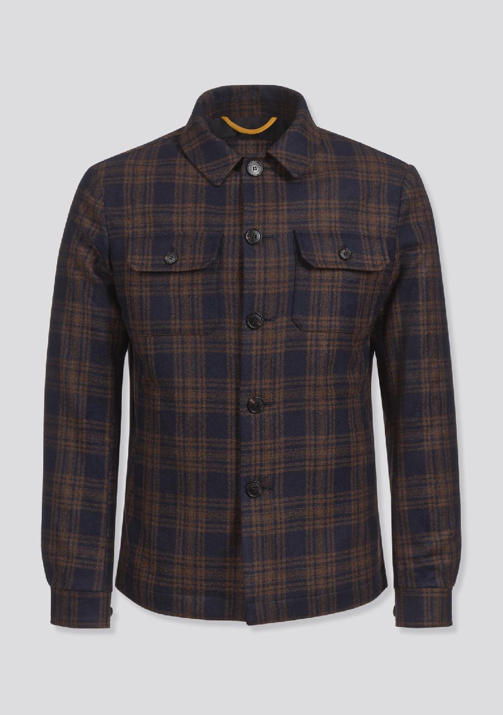 sartorio Brown and Blue Check Wool and Cashmere Button up Jacket