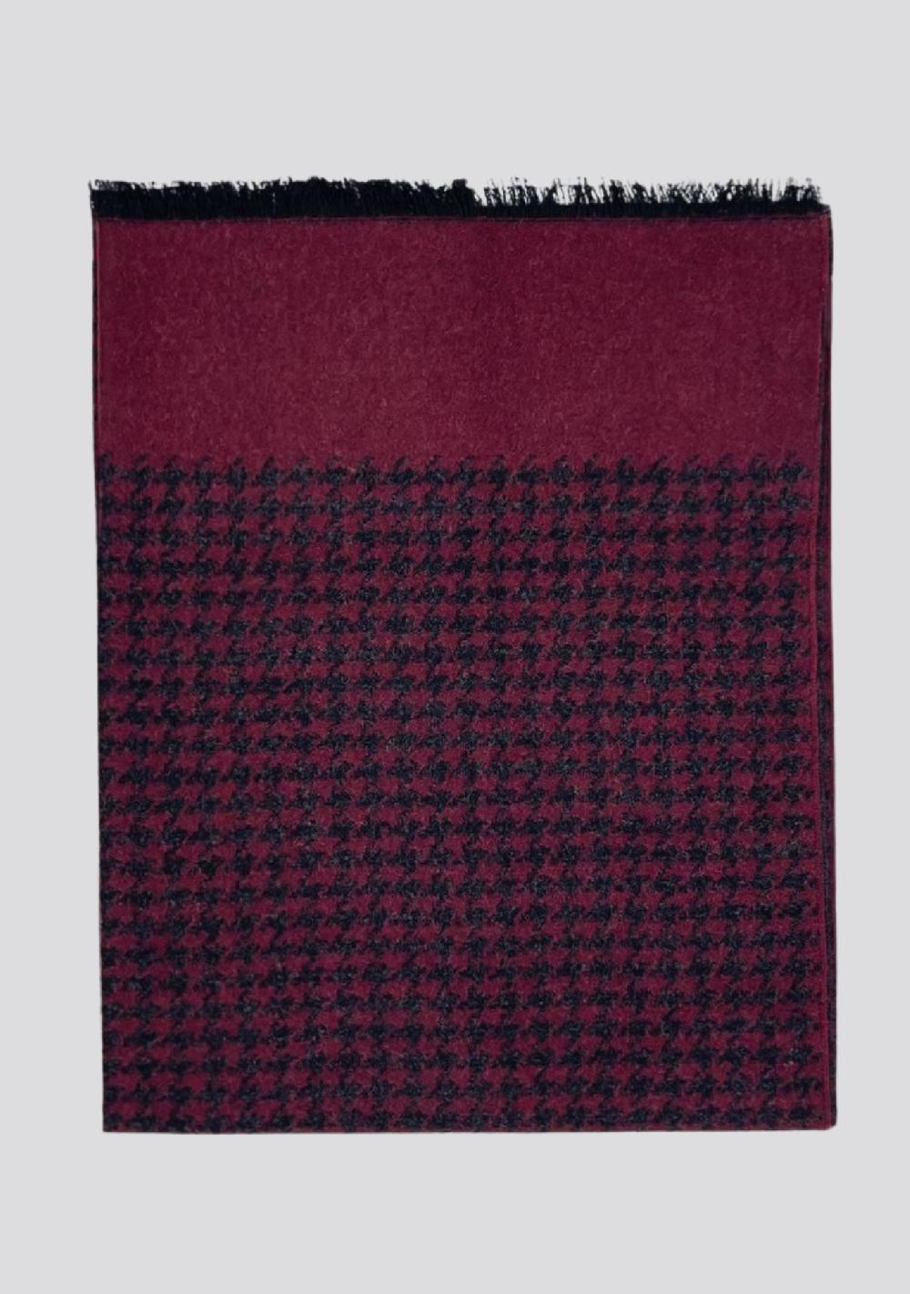 sartorio Burgundy Red Pied-de-Poule Patterned Cashmere Scarf