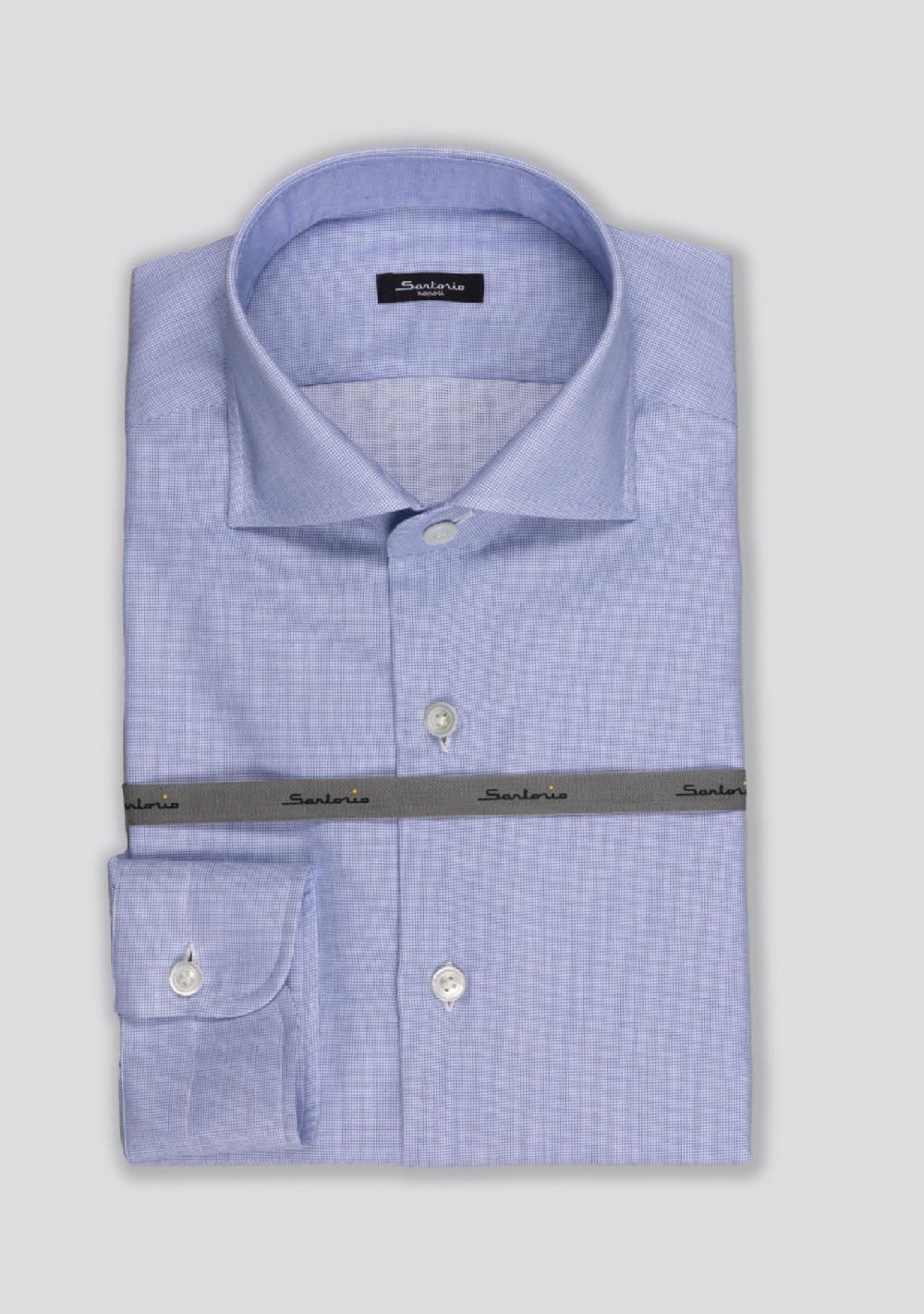 sartorio Cornflower Blue Micro Checked Cotton Shirt
