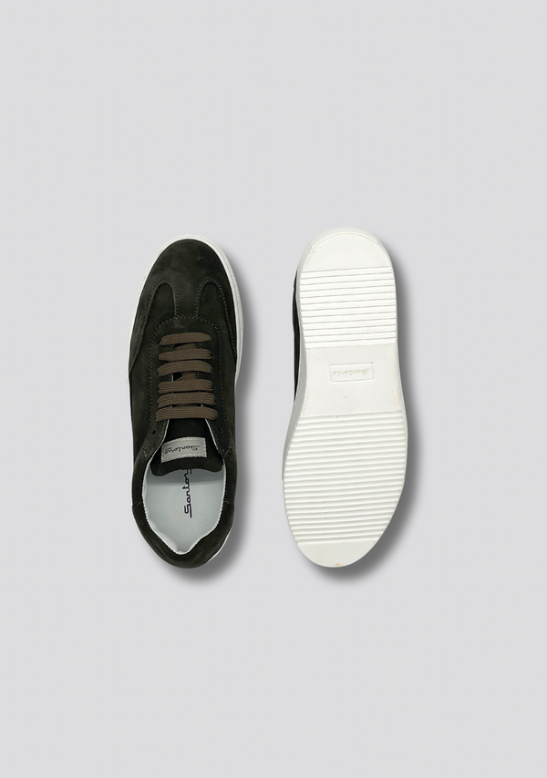 Sartorio Forest Green Suede Sneakers With Vintage Stripe Accent