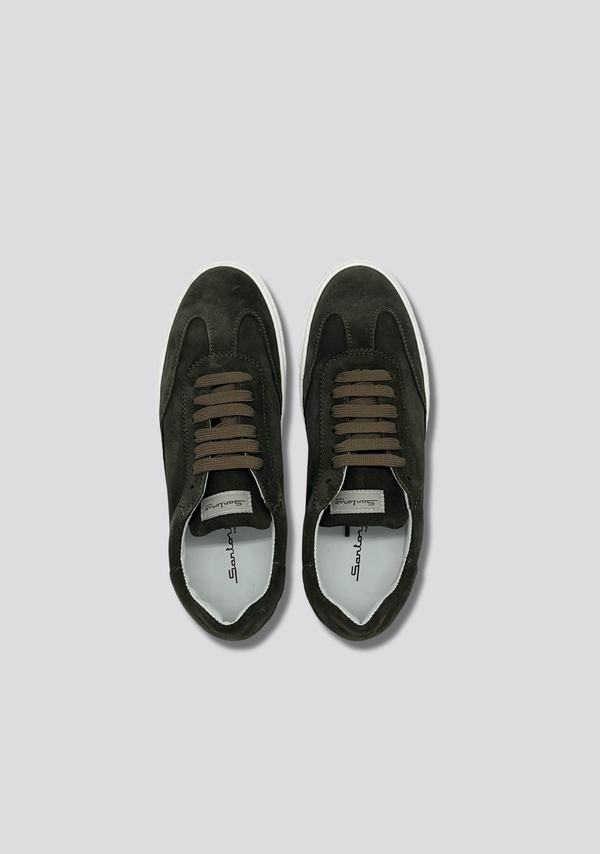 Sartorio Forest Green Suede Sneakers With Vintage Stripe Accent