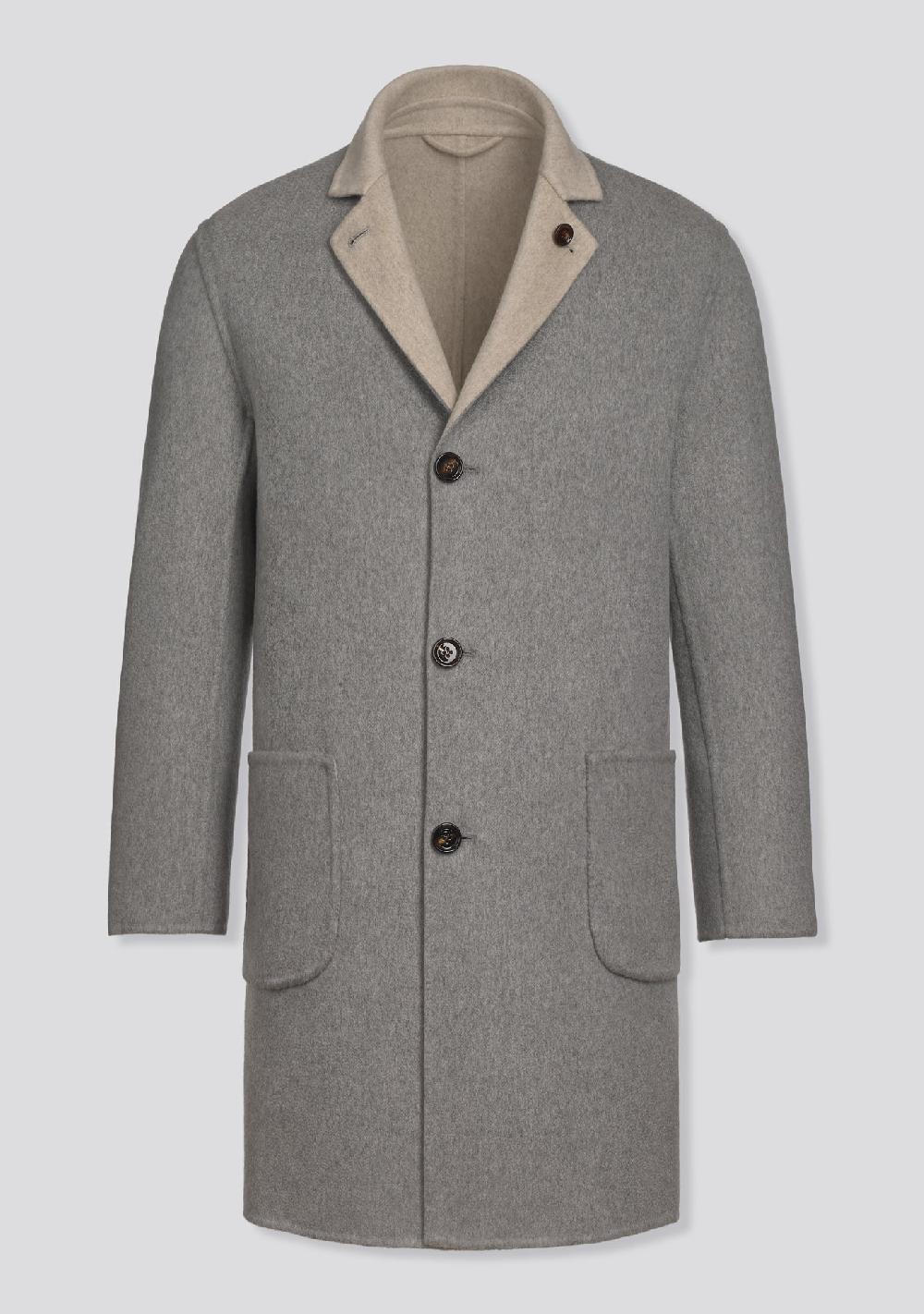 sartorio Grey and Beige Double-Faced Cashmere Overcoat