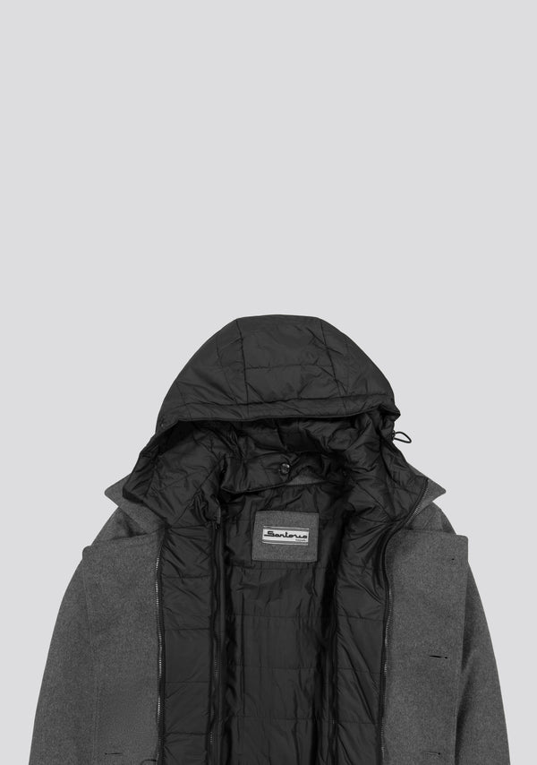 Sartorio Grey Virgin Wool Overcoat With Inner Down Vest