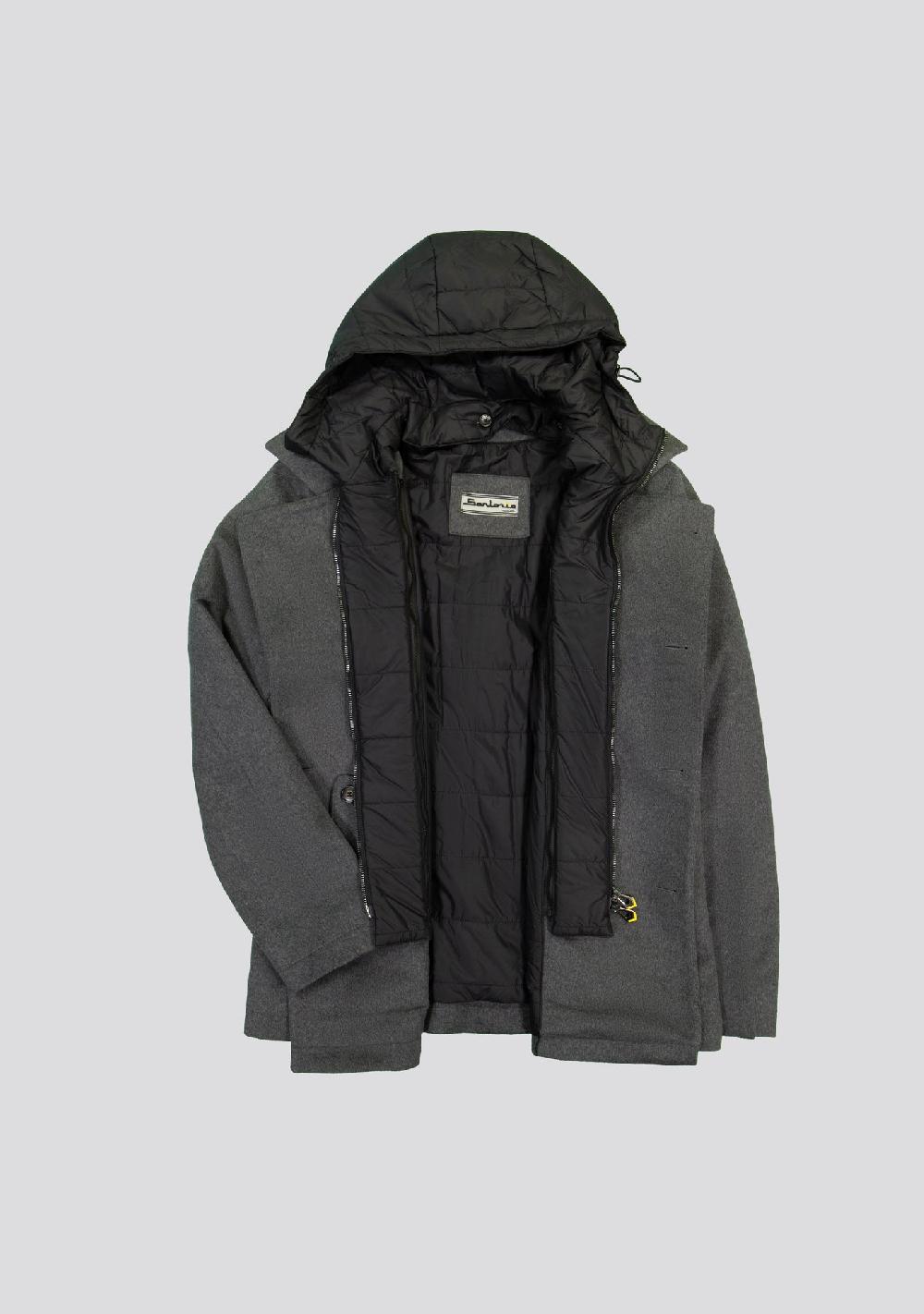 sartorio Grey Virgin Wool Overcoat with Inner Down Vest