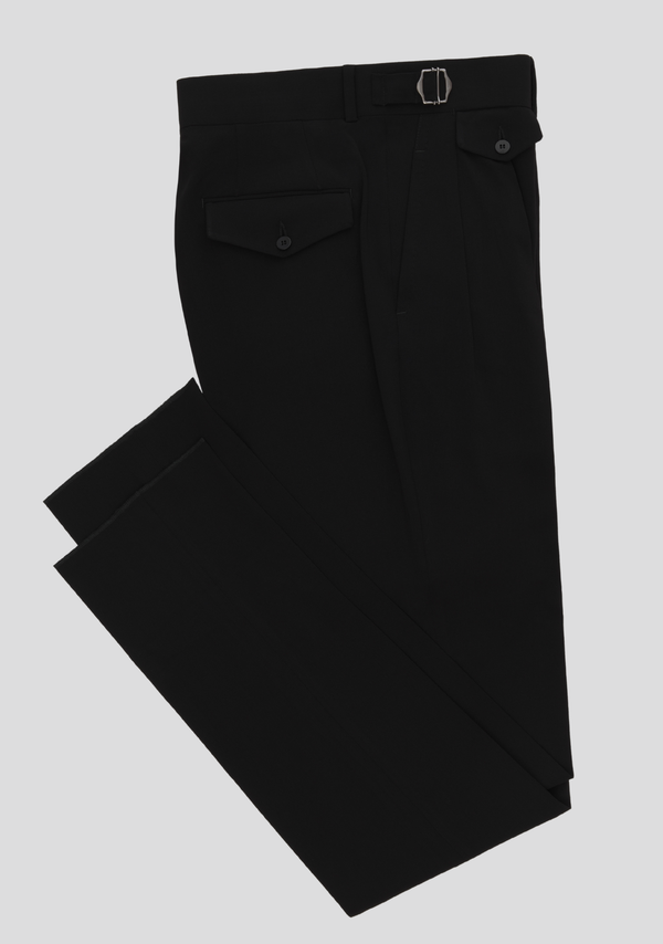 Sartorio Jet Black Virgin Wool Trousers With Side Adjusters