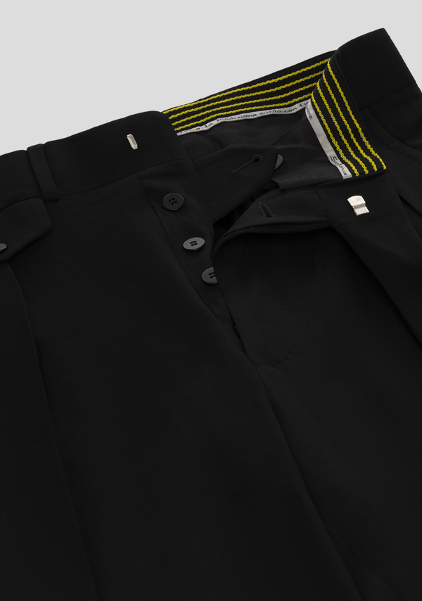 Sartorio Jet Black Virgin Wool Trousers With Side Adjusters