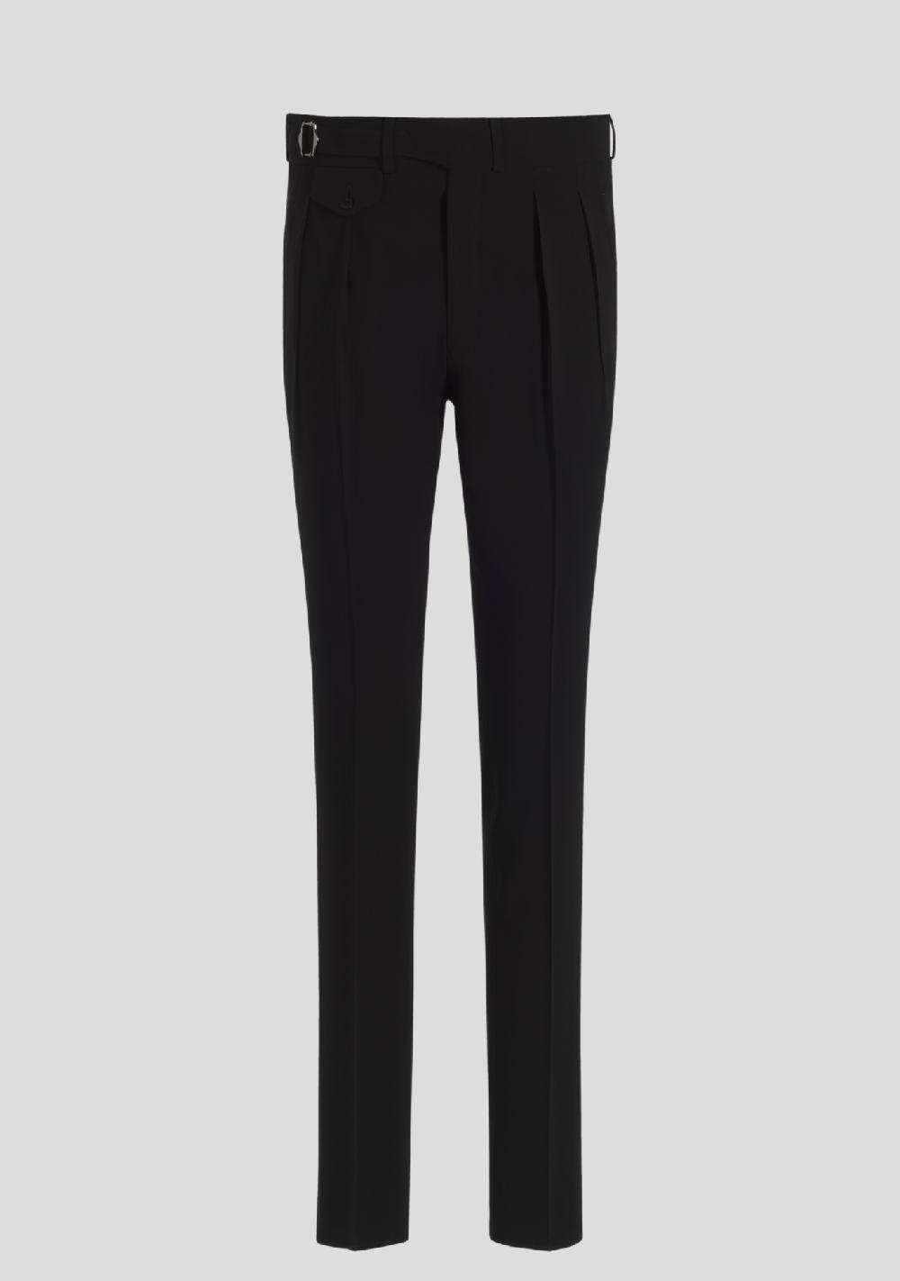 sartorio Jet Black Virgin Wool Trousers with Side Adjusters