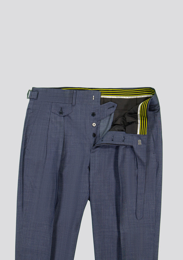 Sartorio Medium Blue Wool-Blend Trousers With Side Adjusters