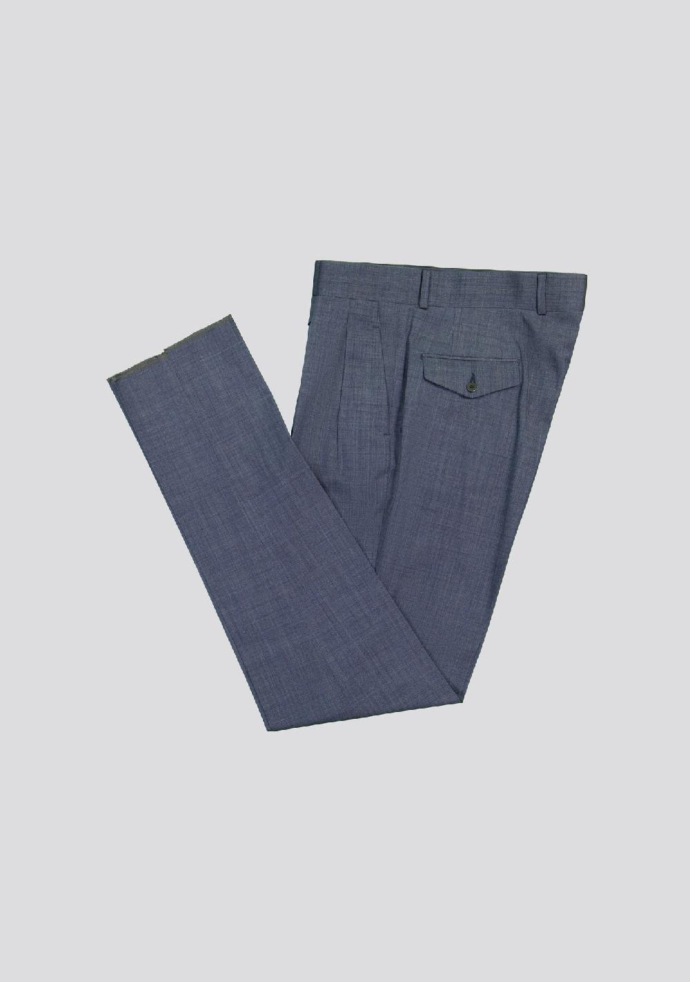 sartorio Medium Blue Wool-Blend Trousers with Side Adjusters