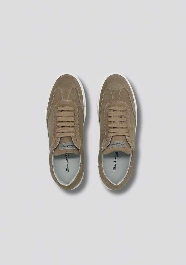 Sartorio Mokka Beige Suede Sneakers With Vintage Stripe Accent