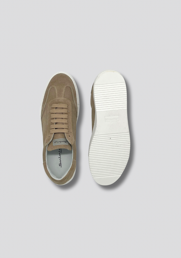 Sartorio Mokka Beige Suede Sneakers With Vintage Stripe Accent