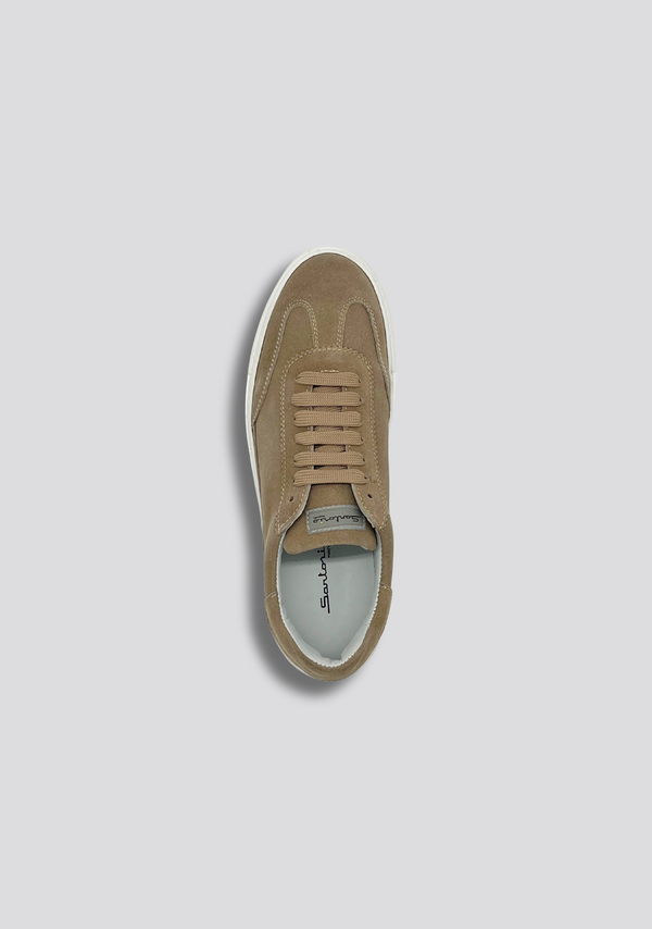 Sartorio Mokka Beige Suede Sneakers With Vintage Stripe Accent