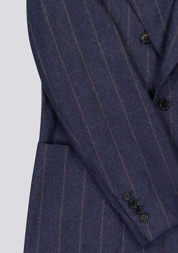 Sartorio Navy Blue Pinstriped Double Breasted Wool Jacket