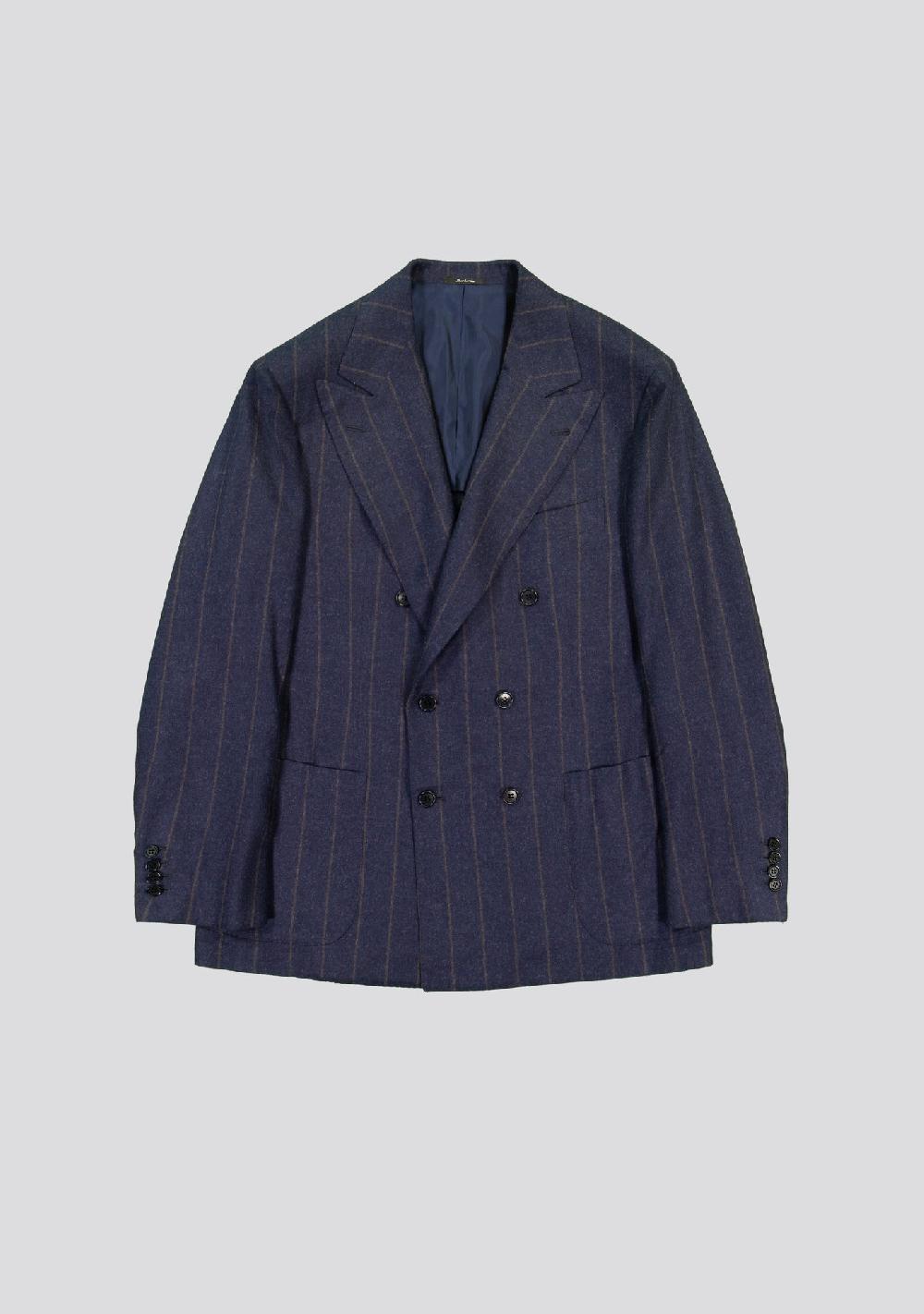 sartorio Navy Blue Pinstriped Double Breasted Wool Jacket