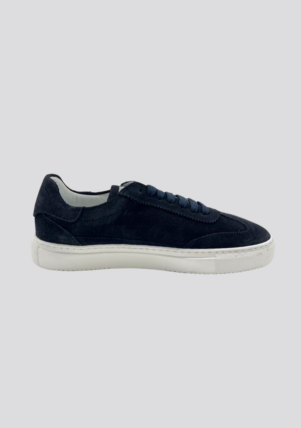 Sartorio Navy Blue Suede Leather Sneakers With Vintage Stripe Accent