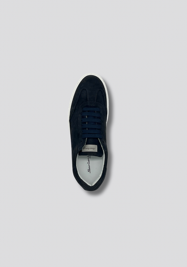 Sartorio Navy Blue Suede Leather Sneakers With Vintage Stripe Accent