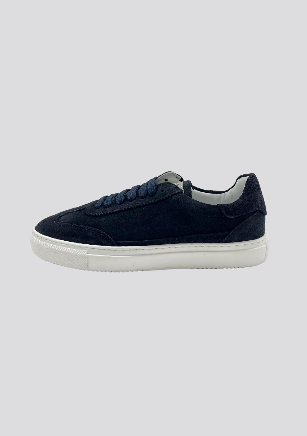 sartorio Navy Blue Suede Leather Sneakers with Vintage Stripe Accent