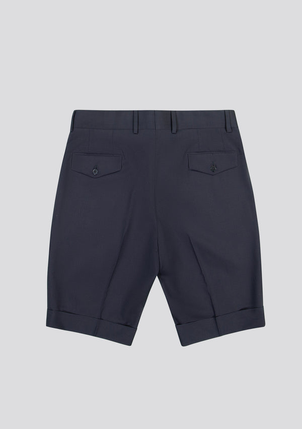 Sartorio Navy Blue Virgin Wool Shorts With Side Adjusters