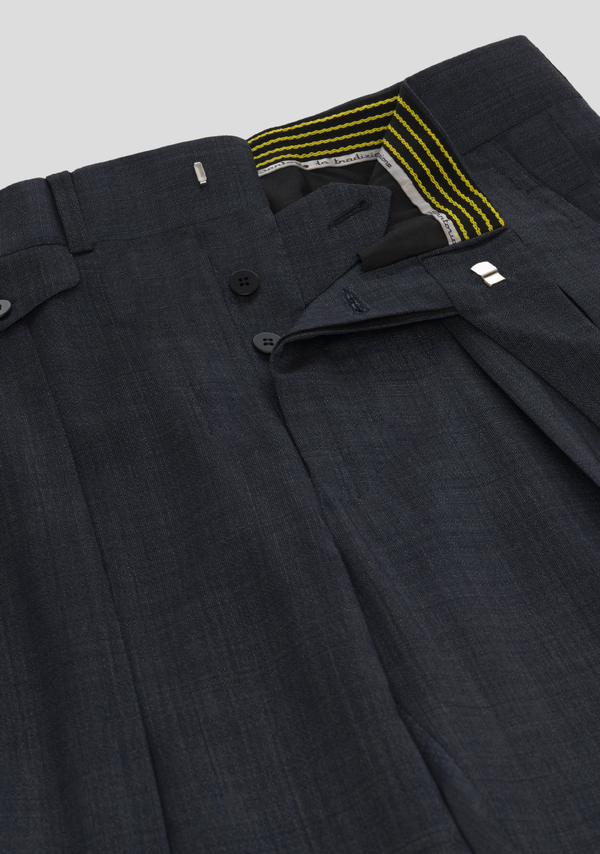 Sartorio Navy Blue Wool-Blend Trousers With Side Adjusters