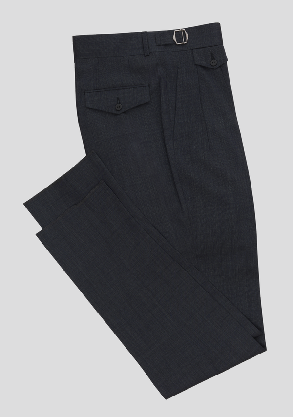 Sartorio Navy Blue Wool-Blend Trousers With Side Adjusters