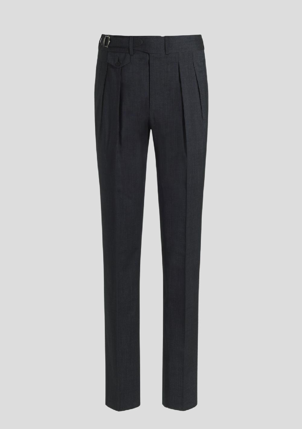 sartorio Navy Blue Wool-Blend Trousers with Side Adjusters