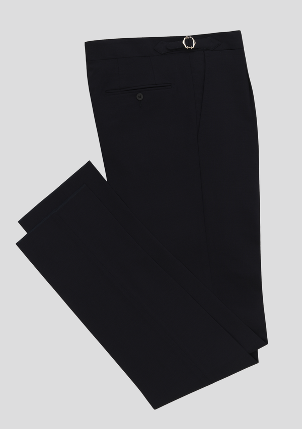 Sartorio Navy Blue Wool Trousers With Side Adjusters