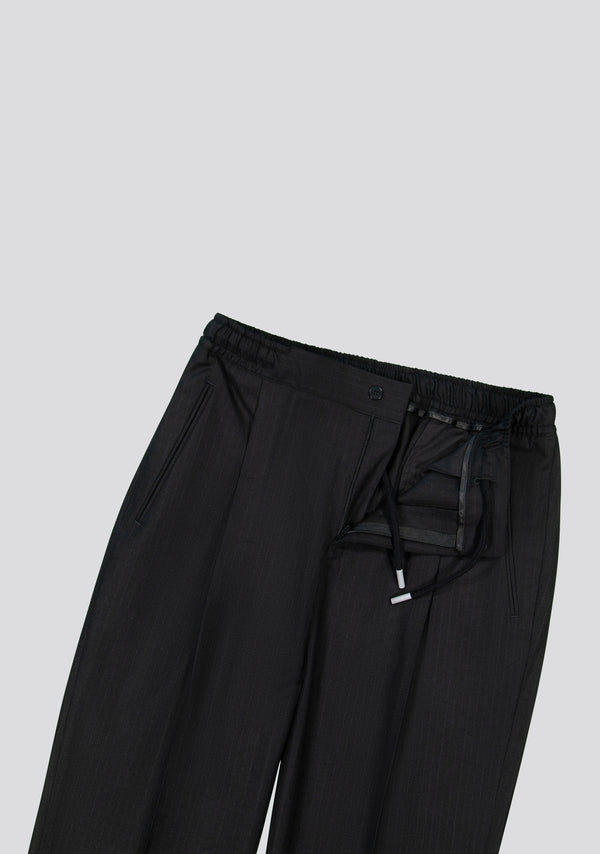 Sartorio Pinstripe Black Wool-Blend Drawstring Trousers