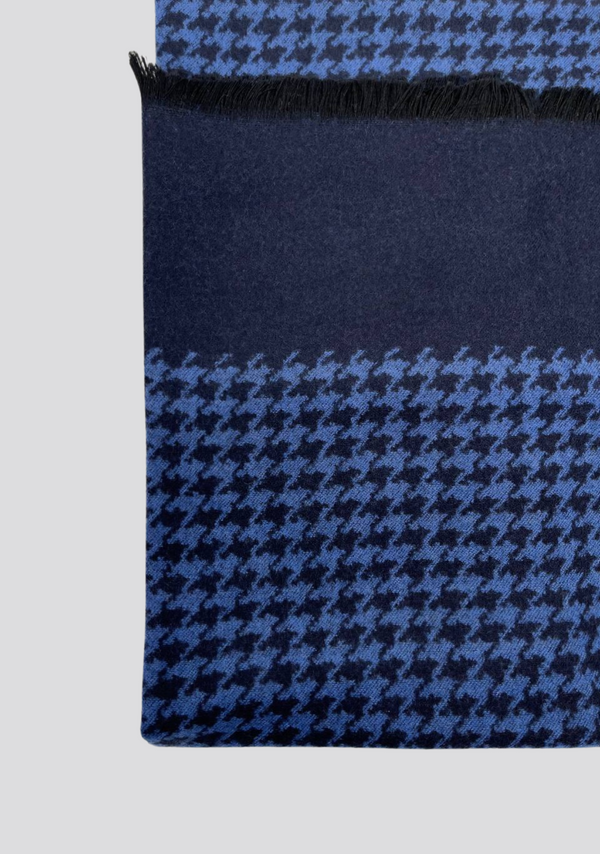 Sartorio Royal Blue Pied-de-Poule Patterned Cashmere Scarf