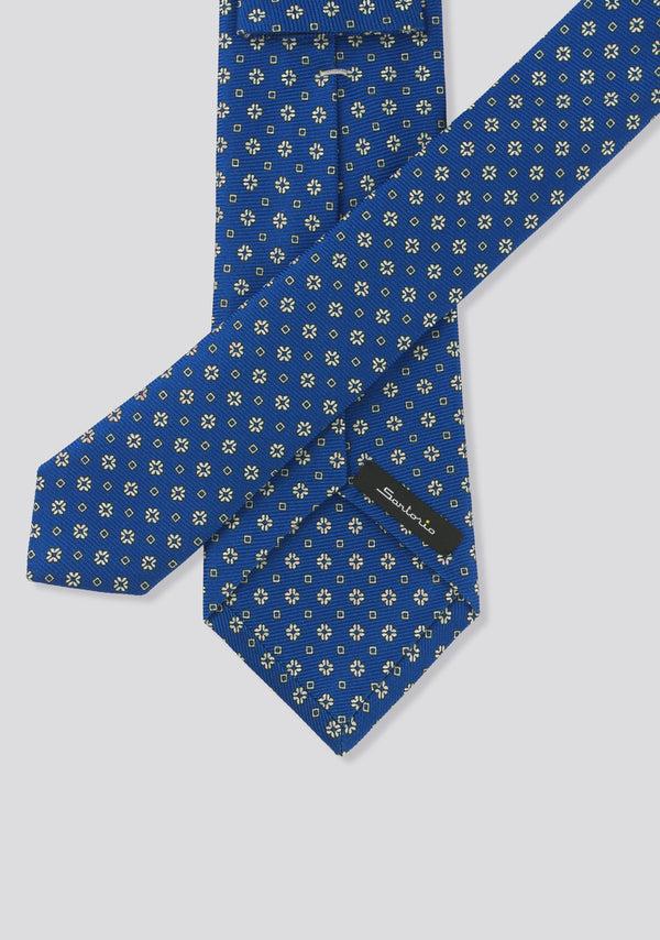 Sartorio Aegean Blue Flower Patterned Silk Tie