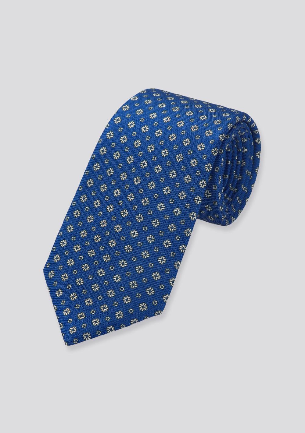 sartorio Aegean Blue Flower Patterned Silk Tie