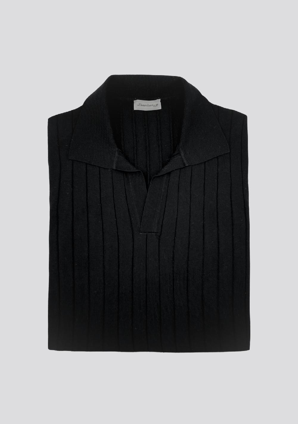 sartorio Black Knit Short Sleeve Cotton Polo