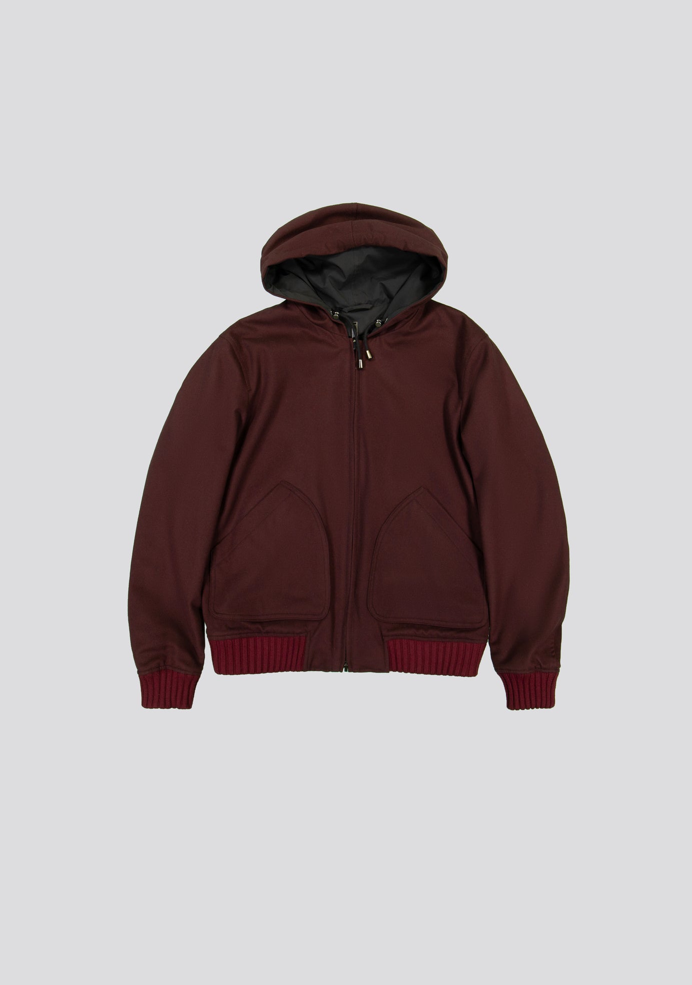 sartorio Burgundy & Black Wool Hooded Bomber