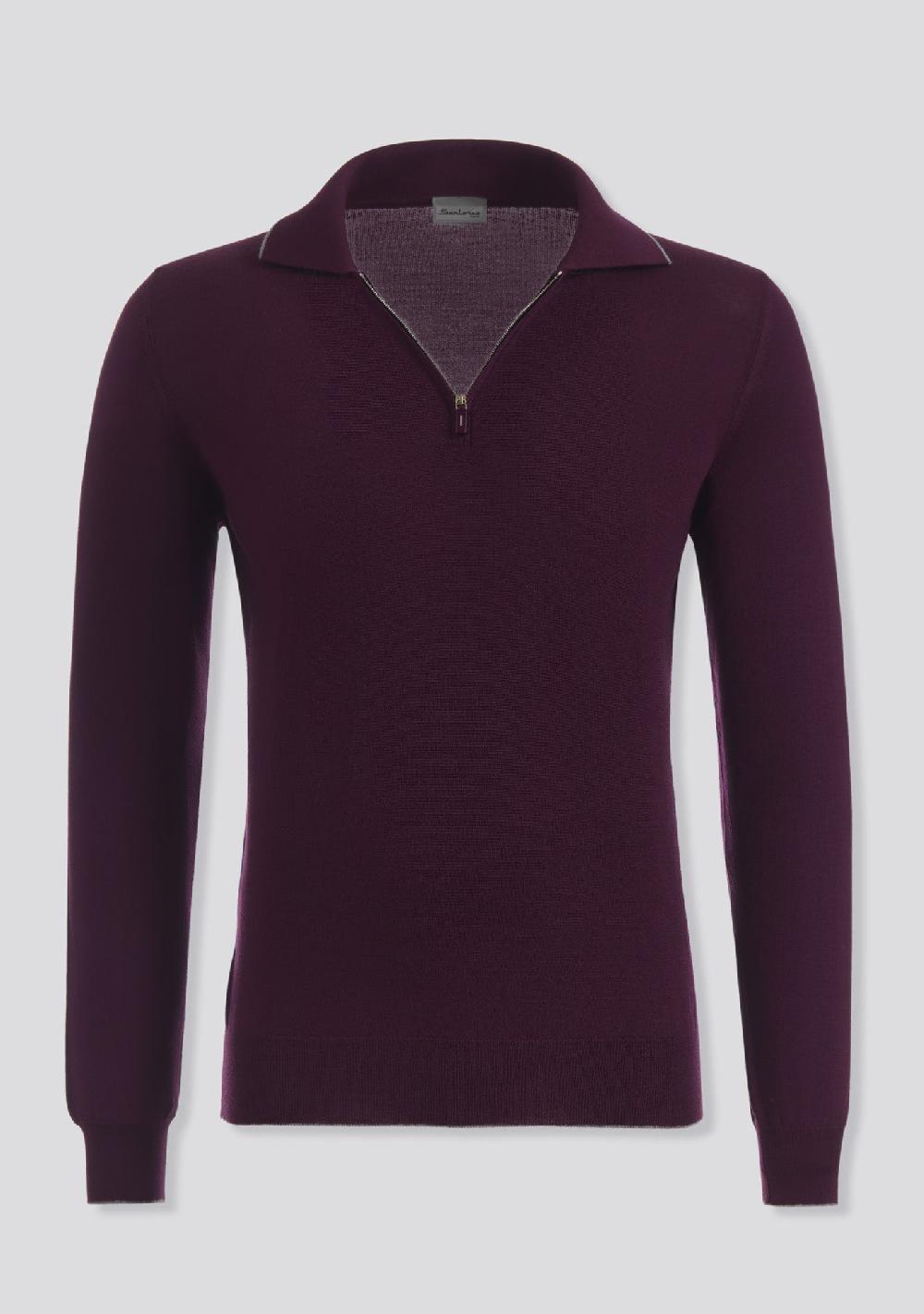 sartorio Burgundy Zip Wool Polo