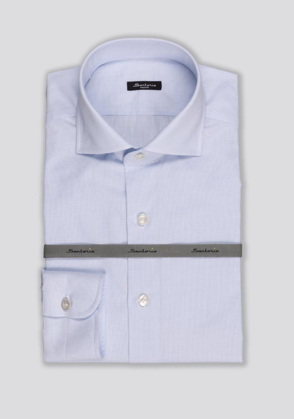 sartorio Columbia Blue Micro-checked Cotton Shirt