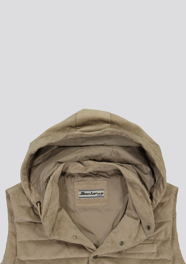 Sartorio Cotton Beige Vest With Hood