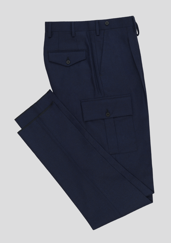 Sartorio Dark Blue Virgin Wool Cargo Trousers