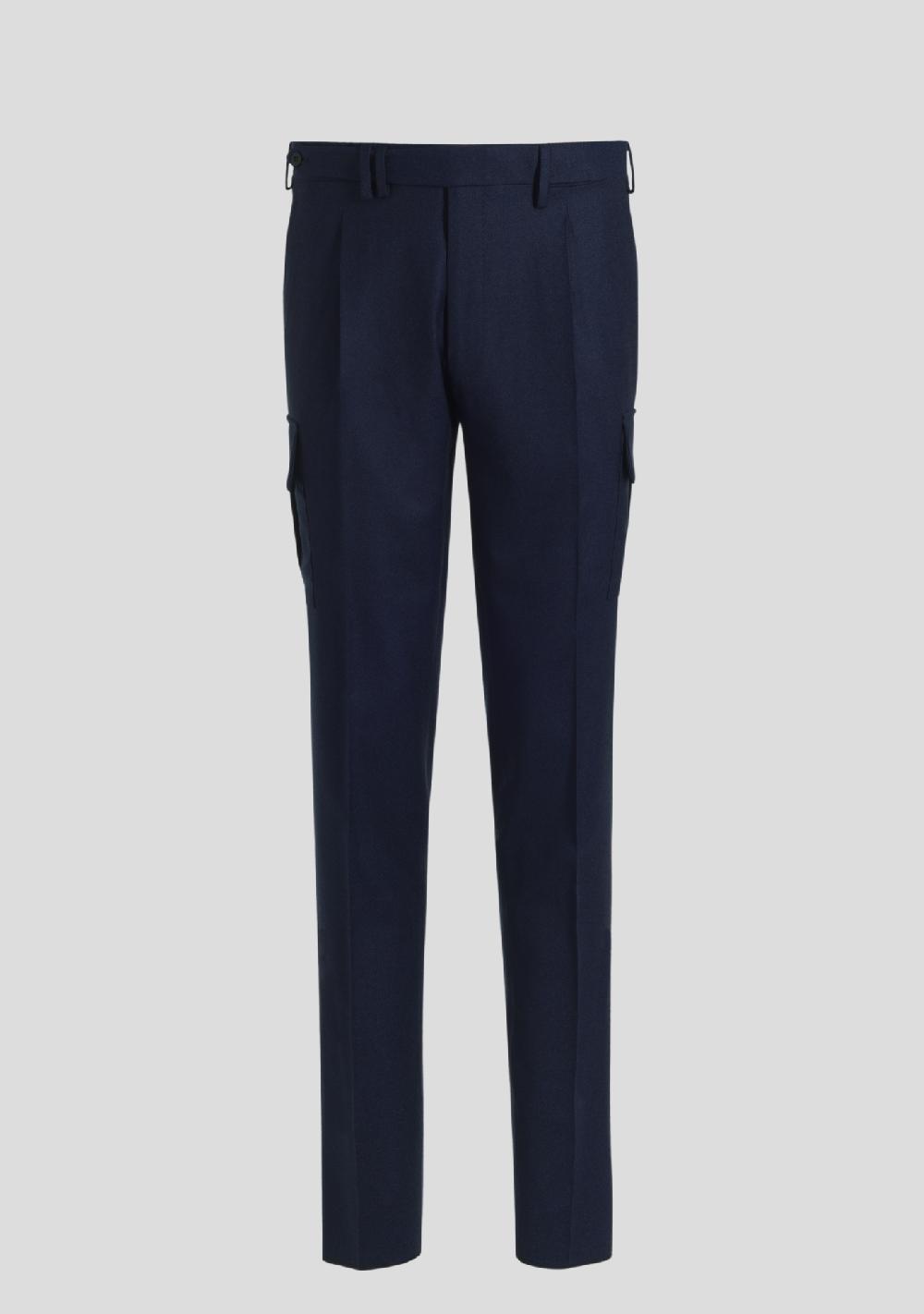 sartorio Dark Blue Virgin Wool Cargo Trousers