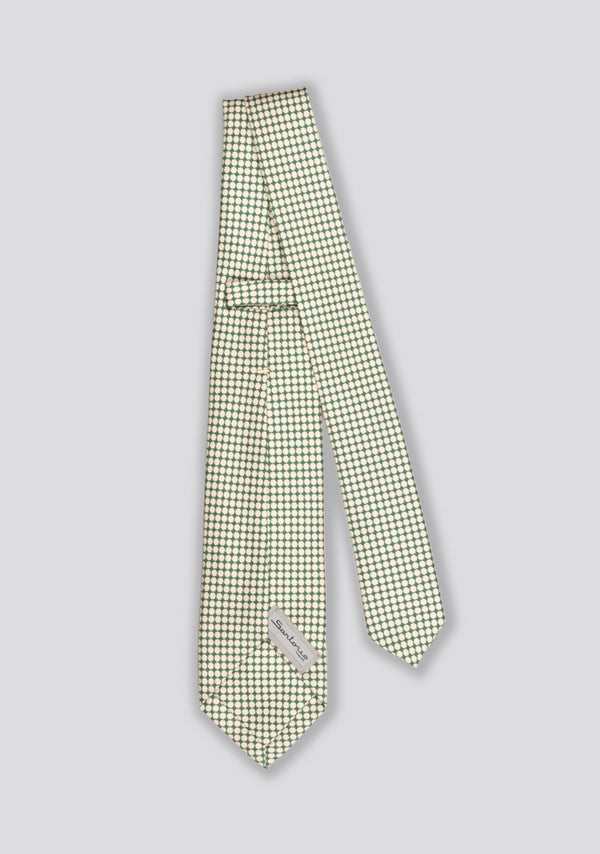 Sartorio Green And Bone White Silk Patterned Tie