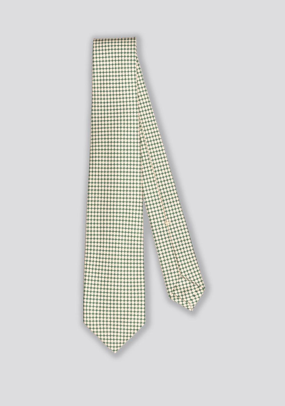sartorio Green and Bone White Silk Patterned Tie