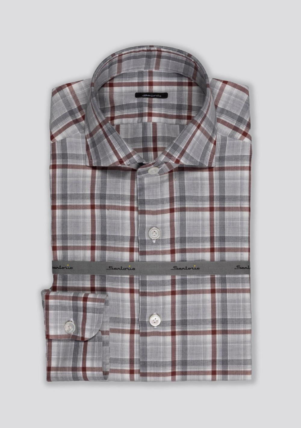 sartorio Grey and Burgundy Checked Cotton Shirt