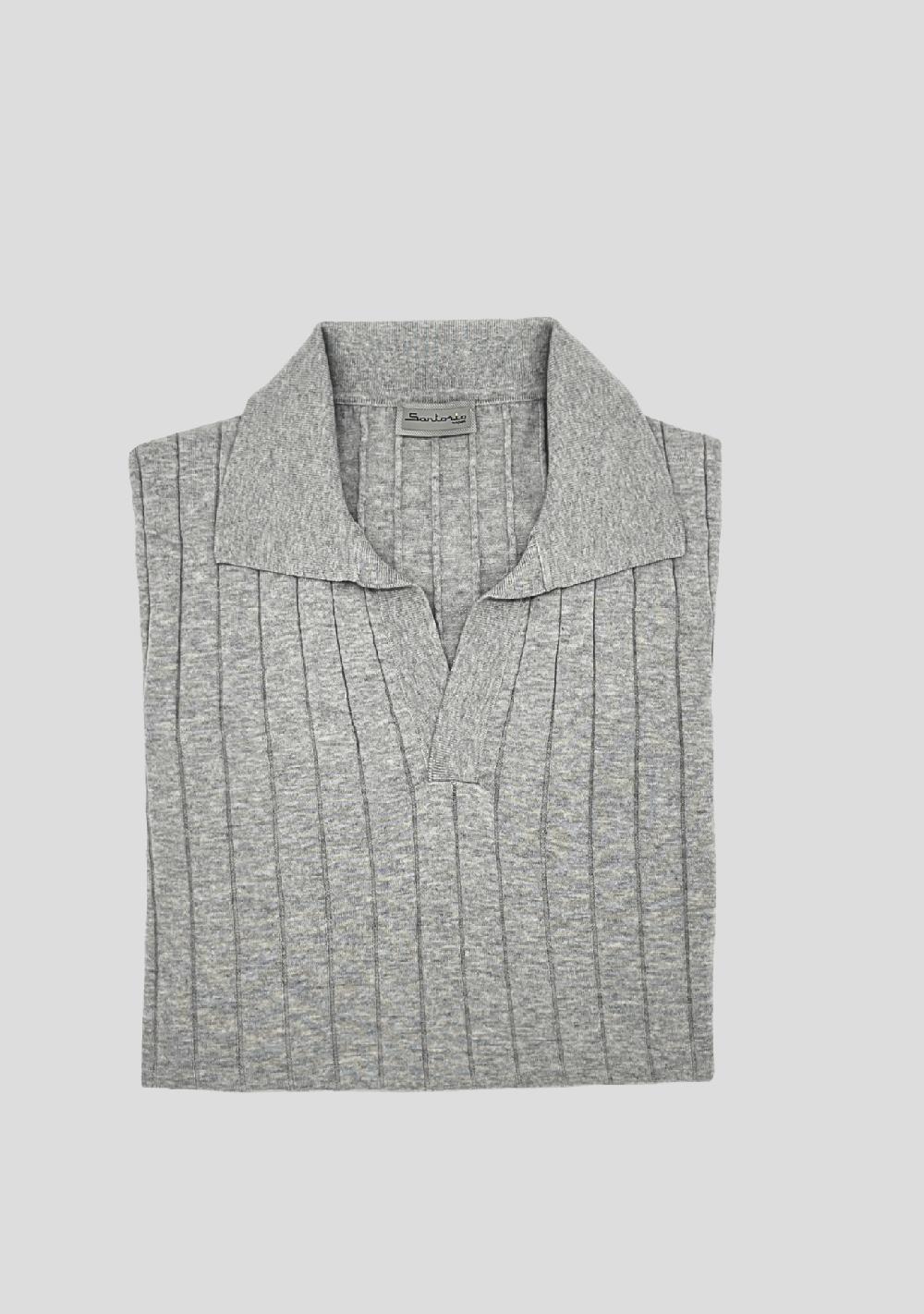 sartorio Grey Knit Short Sleeve Cotton Polo