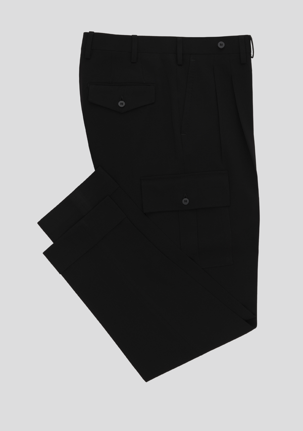 Sartorio Jet Black Virgin Wool Cargo Trousers
