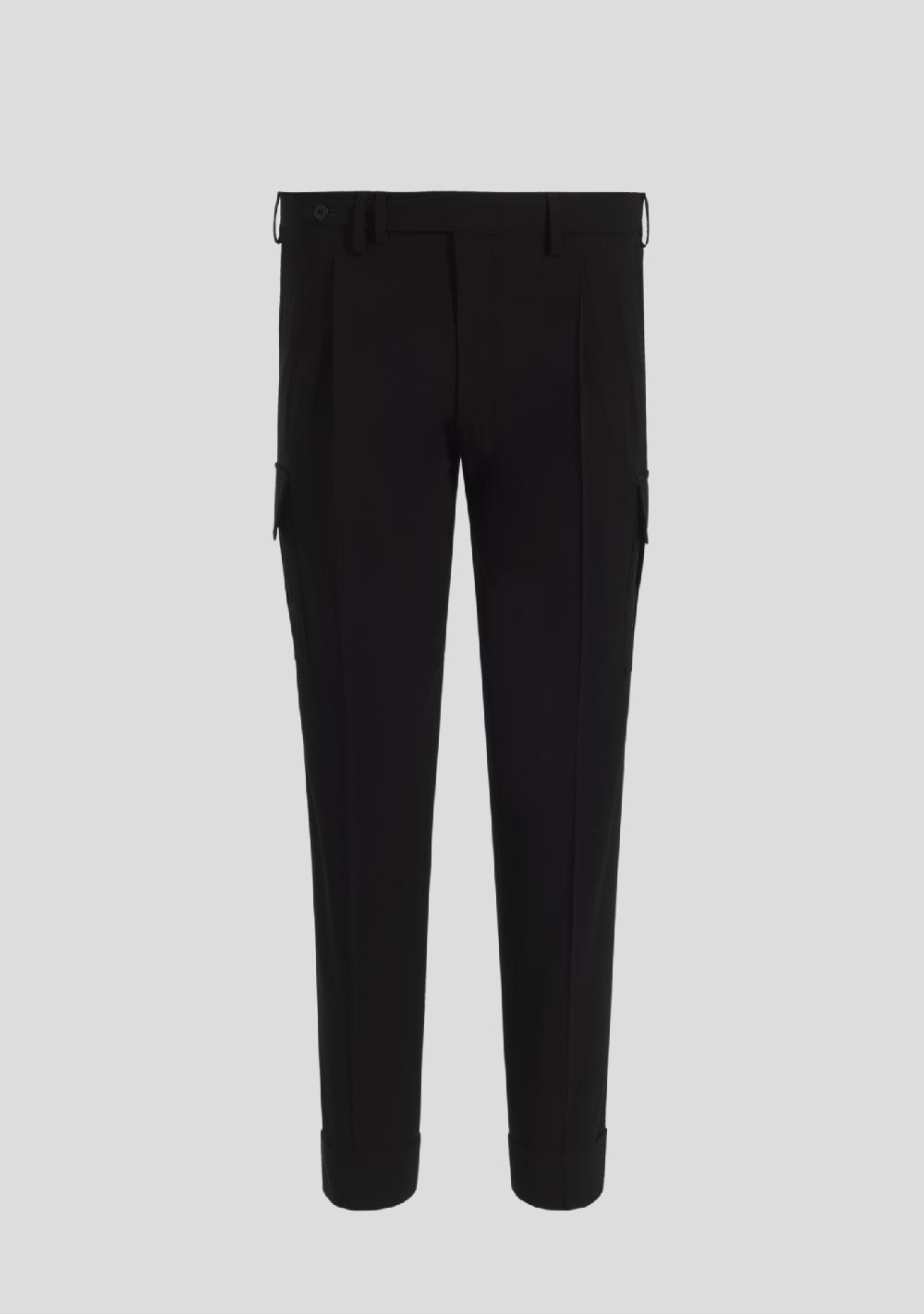 sartorio Jet Black Virgin Wool Cargo Trousers