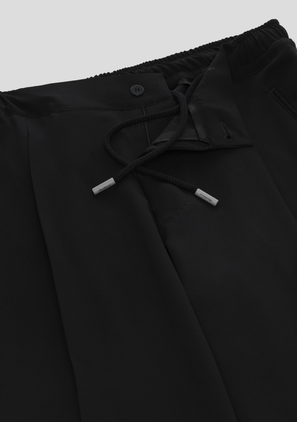 Sartorio Jet Black Wool-Blend Drawstring Trousers
