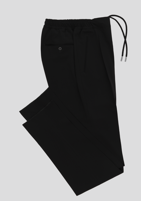 Sartorio Jet Black Wool-Blend Drawstring Trousers