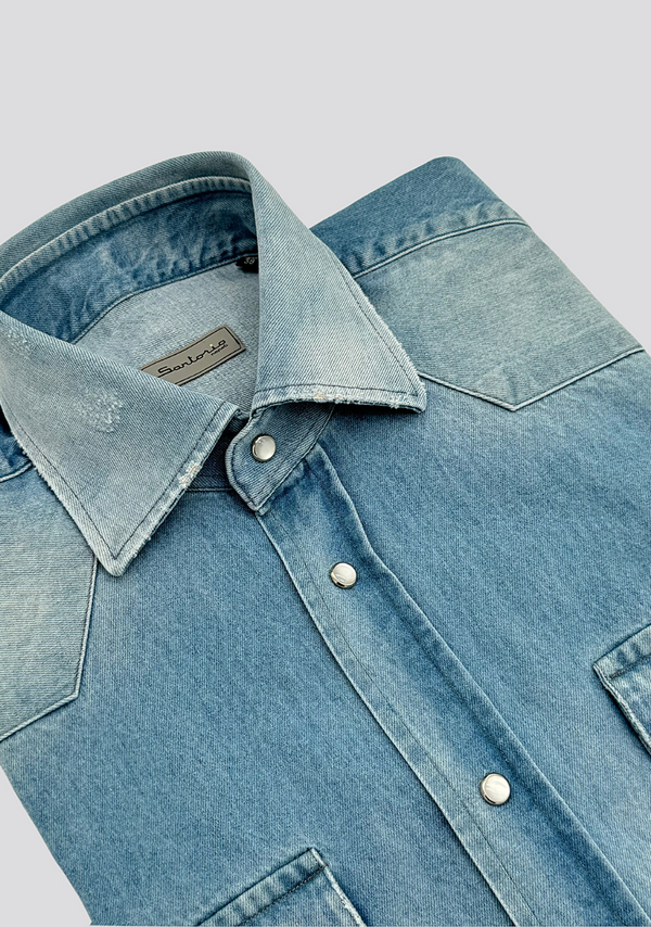 Sartorio Light Blue Cotton Denim Texas Shirt