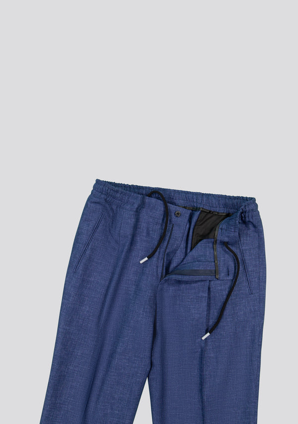 Sartorio Medium Blue Wool Drawstring Trousers